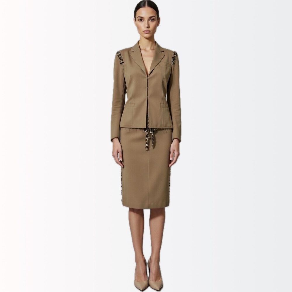 Tom Ford Yves Saint Laurent 2002 Runway Mombasa Safari Jacket Skirt Suit 40 8